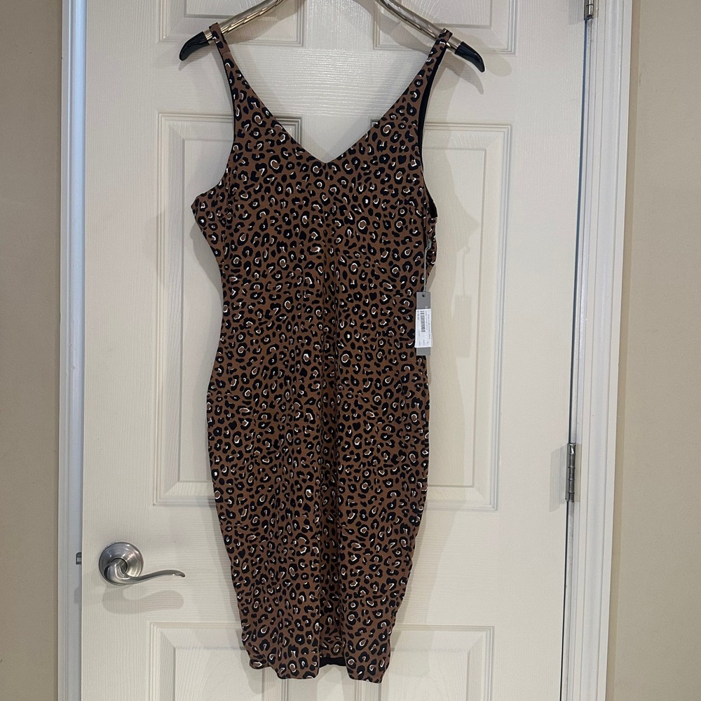 Tart Collections Leopard Print V-Neck Sleeveless Bodycon Dress Brown Black S